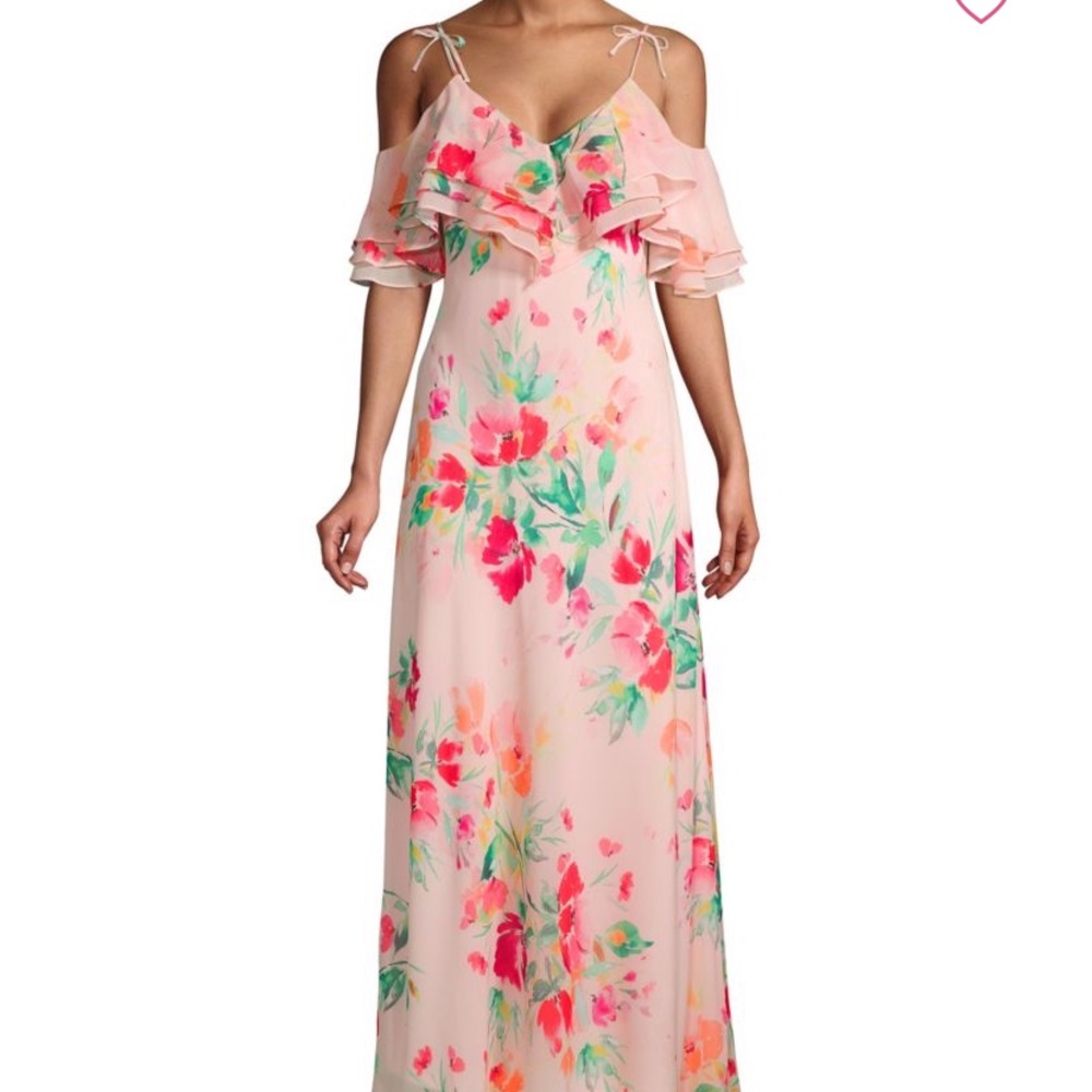 Calvin Klein Ruffle Cold-Shoulder Maxi Dress